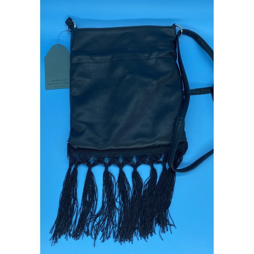 T-shirt And Jeans‎ Brand Black Faux Leather Boho Crossbody Bag Purse